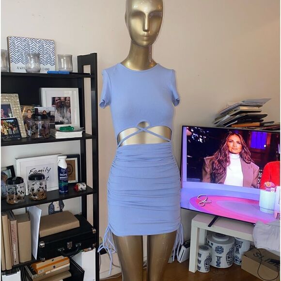 Bodycon ribbed T-shirt dress cut outs across the waist line Adjustable gathers - Picture 3 of 7